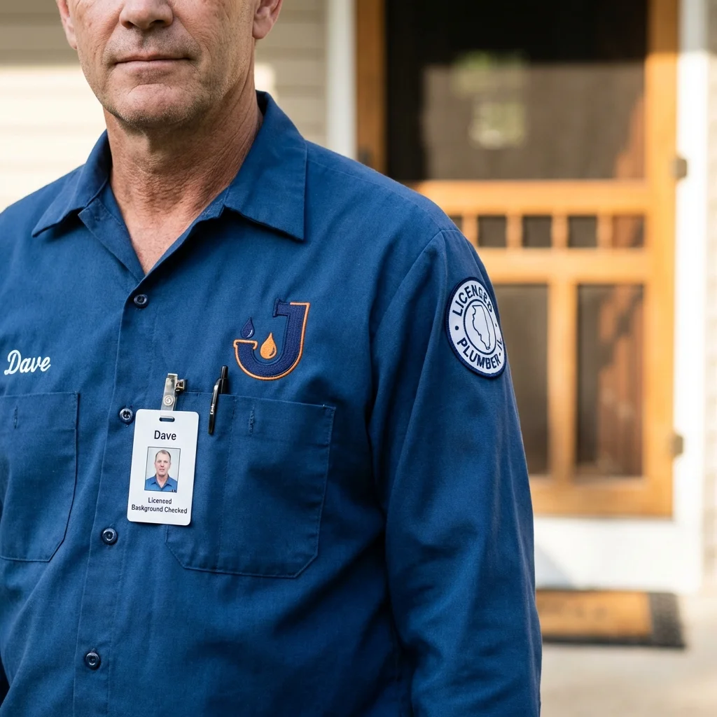 Licensed plumber showing ID badge in Machesney Park, IL