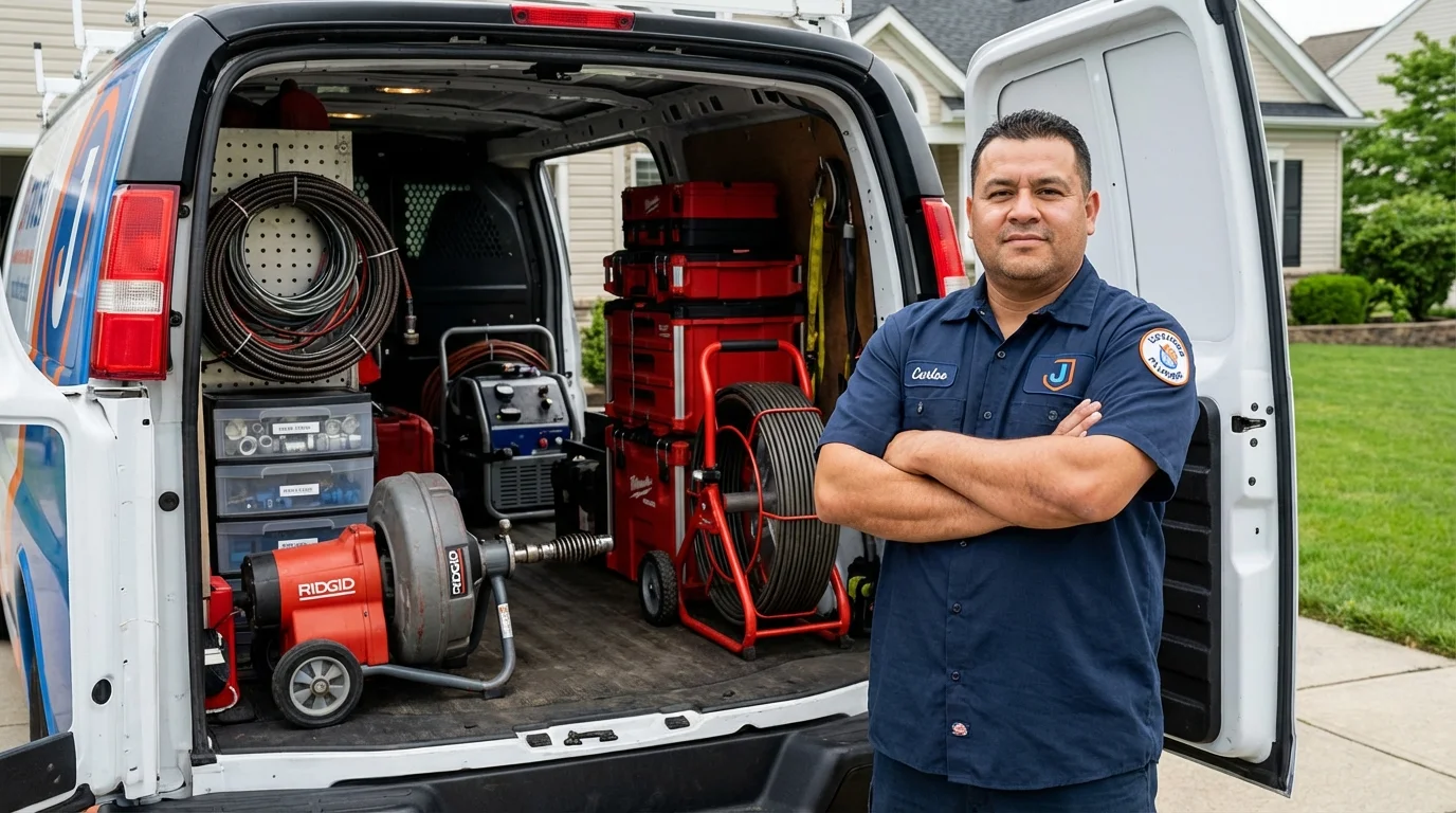 Professional drain cleaning equipment and Johns Plumbing LLC plumber in Machesney Park