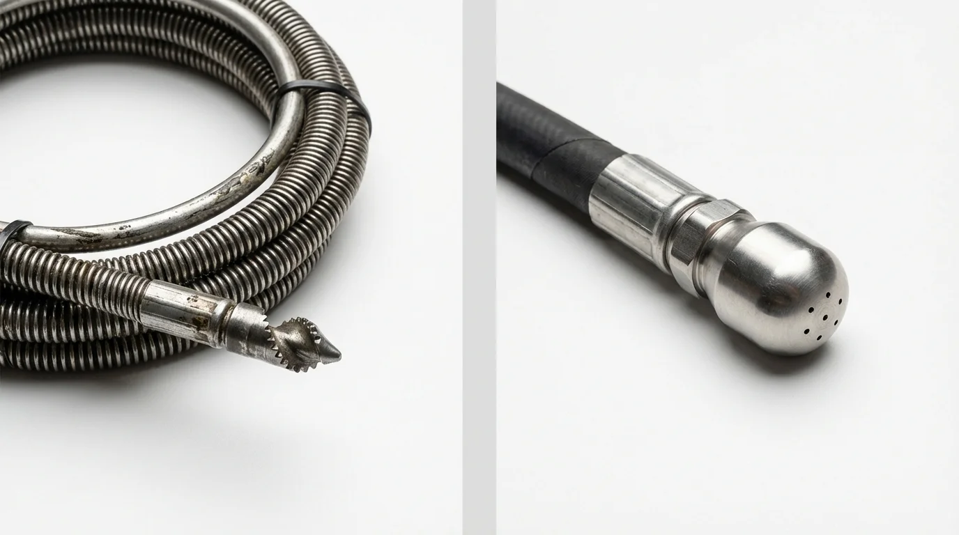 Drain snake cable and hydro jetting nozzle used for drain cleaning in Machesney Park, IL
