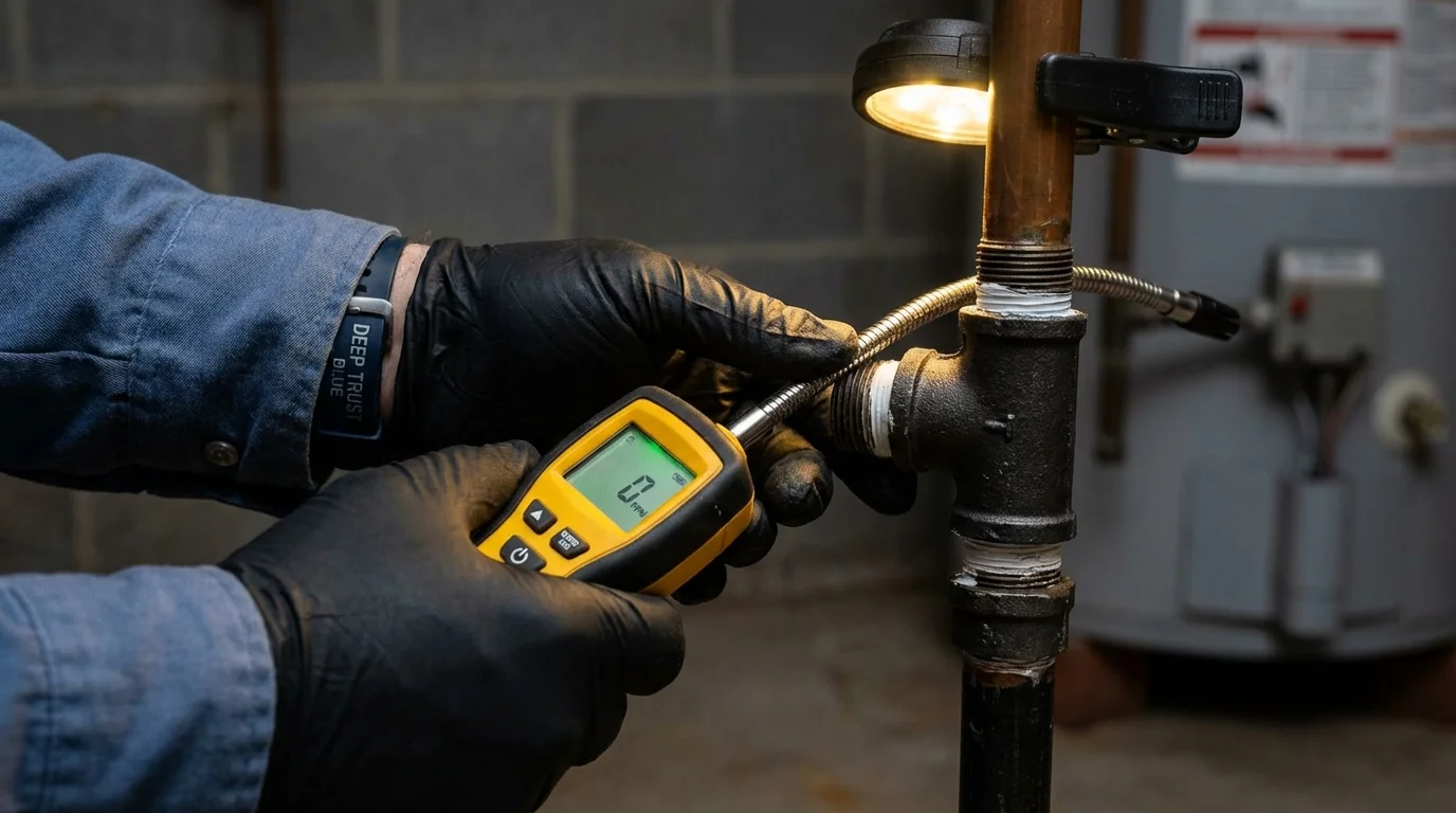 Gas leak detection with electronic sniffer by Johns Plumbing LLC in Machesney Park