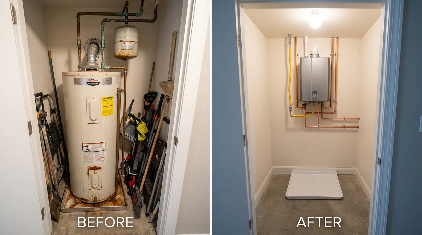 Tank water heater versus wall-mounted tankless unit comparison for Machesney Park, IL homeowners