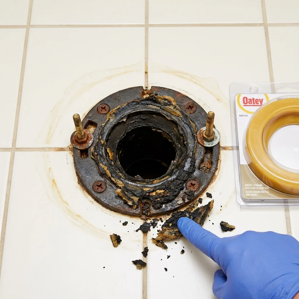 Failed wax ring showing water seepage at the base of a toilet in a Machesney Park, IL home